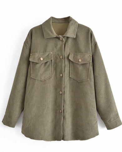 Zxqj Women Khaki Corduroy Shirt Jacket 
