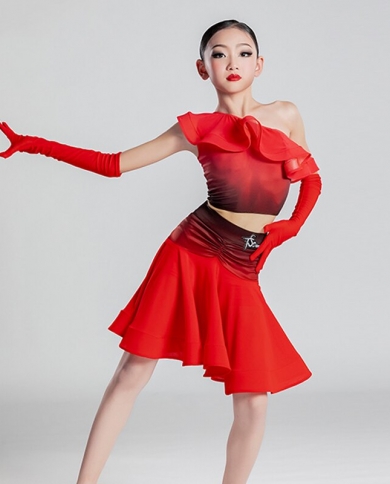 2023 New Years Day Red Latin Dance Dress Girls Ruffles Top Latin  Performance Skirts Kids Ballroom Dance Clothing Sl6024
