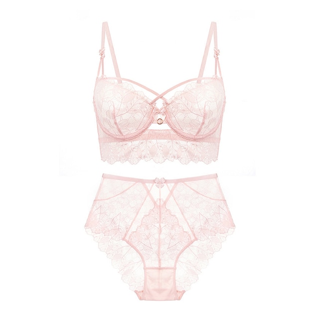 Push Up Cross Strap Bra Women Lace Lingerie Set High Rise See