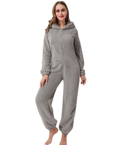 Winter warm pyjamas women onesies fluffy fleece jumpsuits sleepwear overall  hood sets pajamas for women adult