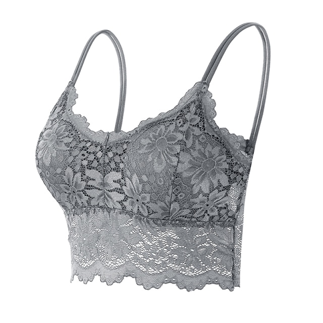 New Women Lace Bras Top Comfortable Bralette Solid Color Underwear Vest  Female Hollow Out Wireless Bra Seamless Lingeri Color Gray Bra Cup Size One  Size
