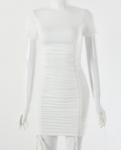 Women Fashion Short Sleeve Ruched Dress 