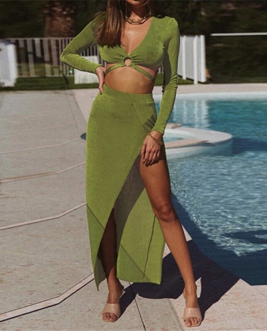 Olive green outlet two piece dress