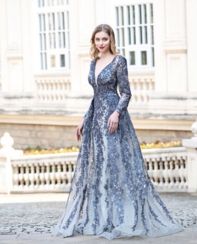 Long Sleeve Embroidered Evening Dresses 