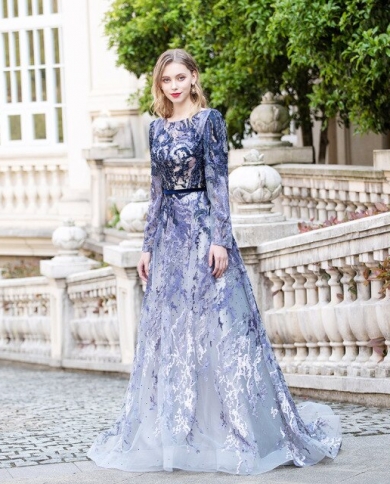 Long Sleeve Embroidered Evening Dresses 