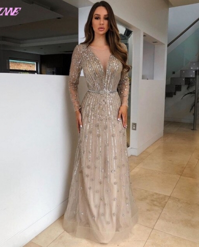 Elegant Nude Crystal Beaded Evening 
