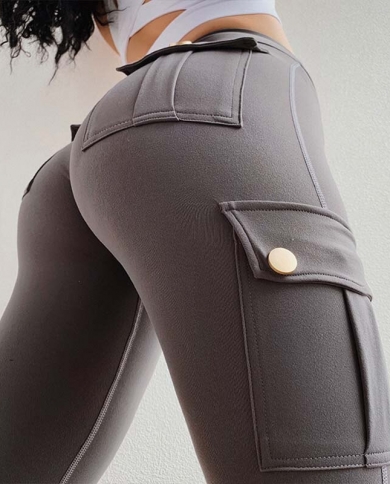 מכנסי יוגה לנשים salspor מותניים גבוהים בסגנון צבאי חותלות ספורט חדר כושר מכנסי טרנינג כיס בכושר slim fit ריצה כושר בחוץ