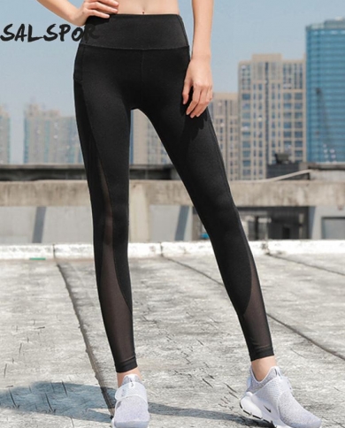 מכנסי יוגה סלספור לנשים כיסי רשת ירכיים מותניים גבוהים מכנסיים הדוקים ללא תפרים ריצה נושמים בגדי יוגה כושר f