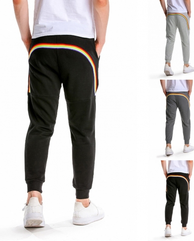 מכנסי הרמון גברים אימון ריצה מכנסי ספורט נושמים צבע גב תואם ספורט מחייב רגל מכנסיים ארוכים עם כיסים