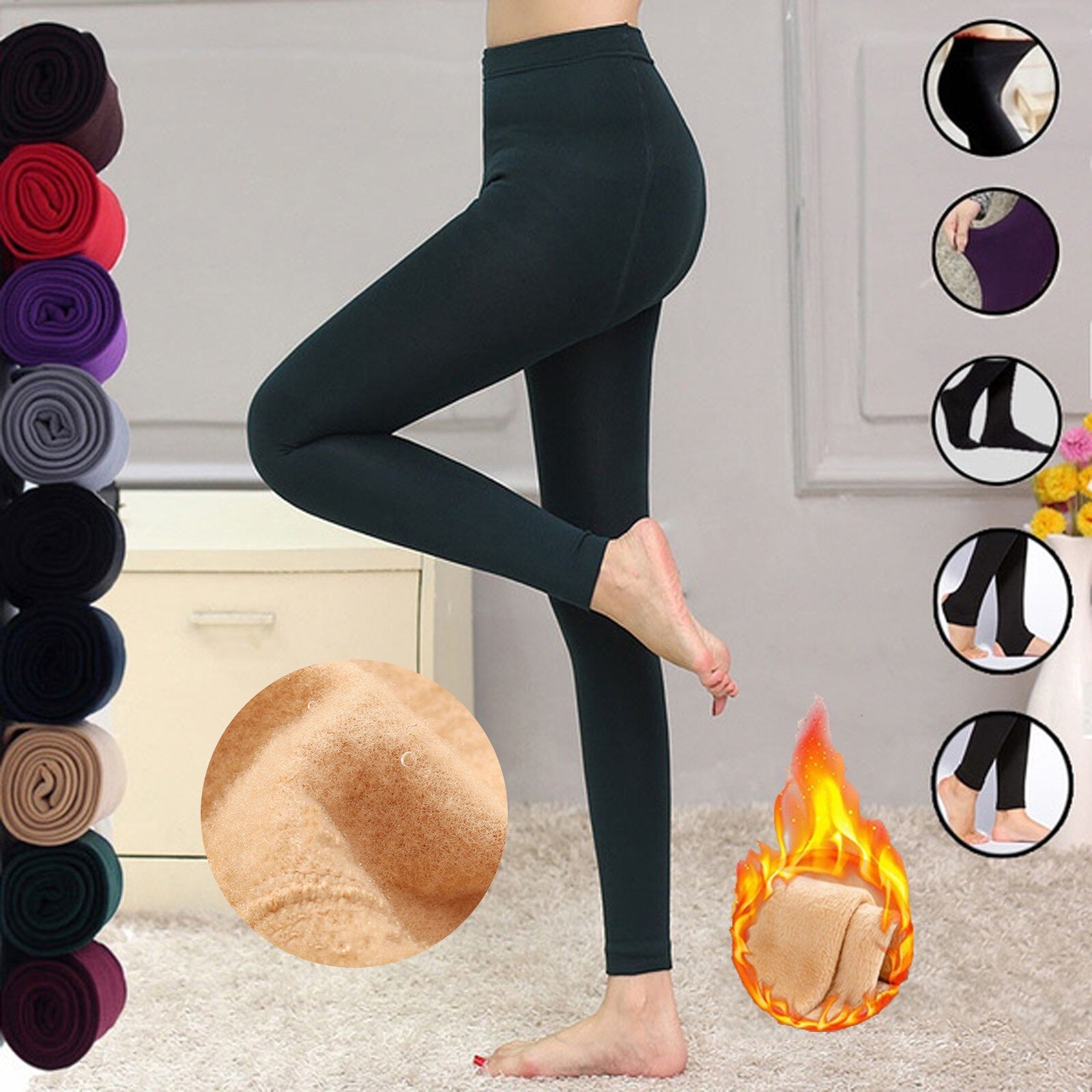 Womens Winter Warm Fleece Lined Leggings - Thick Tights Thermal