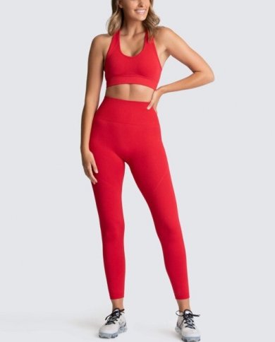2 Pcs Sport Yoga Sets Woman Gym Clothes Fitness Running Shorts Crop Top  Crazy Peach Rump