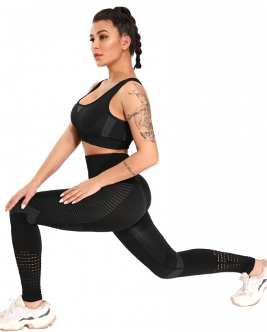 Buy Workout Sets for Women 2 Piece Long Sleeve Active Wear Outfits Back  Hollow Seamless Leggings Tracksuit Athletic Set, Grey, Large at