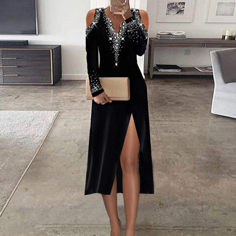 V Neck Dress Female Drilling Design 