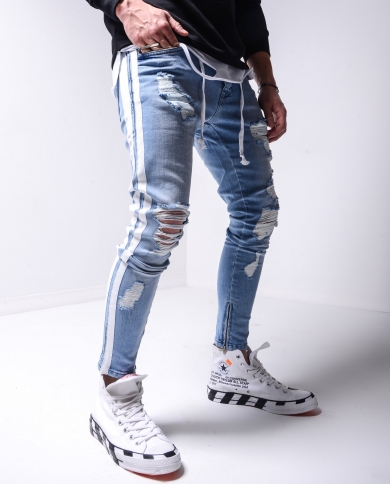 Side stripe jeans men sales