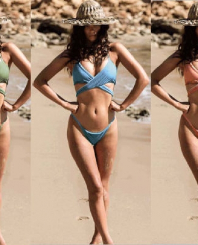 Women Push Up Padded Bra Criss Cross Solid Color Bandage Bikini