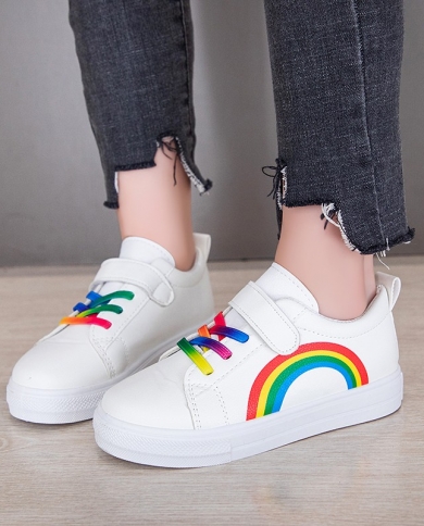 Kids Fashion Sneakers Rainbow Colorful Boys Girls White Casual