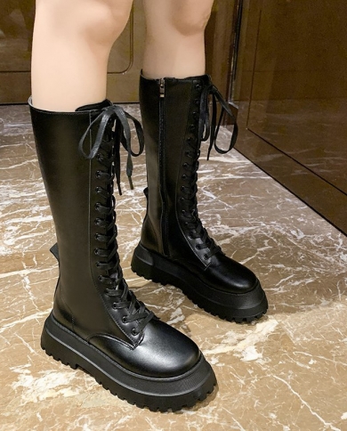 Women Long Boots Mid Calf Shoes Chunky Heel Autumn Winter Brand