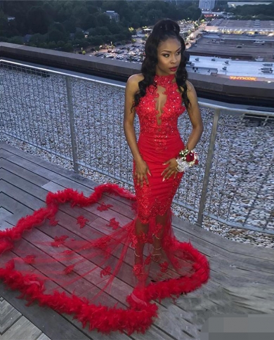 Eightale Feather Prom Dresses Halter Appliques Custom Made Mermaid