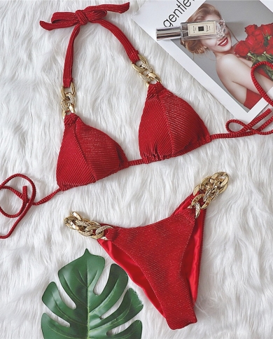 Red bikini store with gold chain