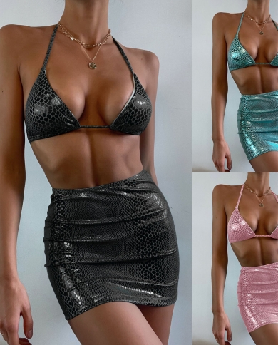 Hot Style Shiny Bikini Women 2023 Summer Backless Three Piece