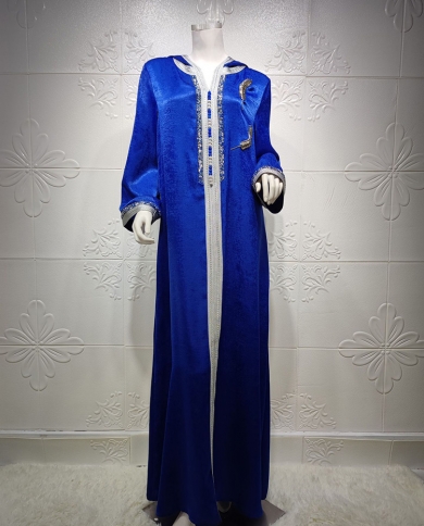 ערבית ביגוד המזרח התיכון רמדאן עיד מוסלמי יהלום ברדס Abaya שמלה כחולה לנשים מרוקאי קפטן דובאי גלביה