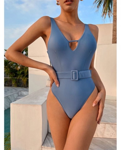 בגד ים מוצק חדש חלק אחד בגדי ים עם צוואר V נשים 2022 בגד גוף חגורה לנשים בגד ים ללא גב בגדי חוף קיץ