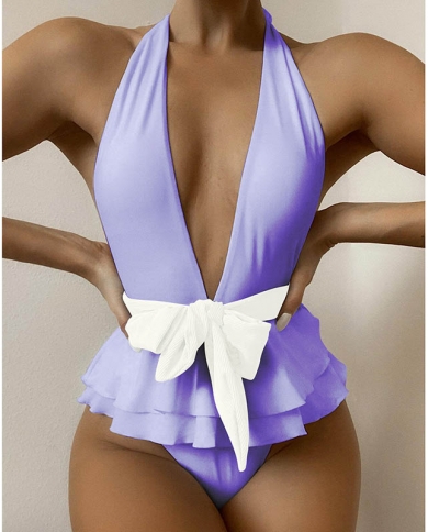 צולל חתיכה אחת בגד ים מלמלה בגדי ים נשים 2022 בגד ים מוצק בגד ים מוצק בגדי חוף חגורת קשת biqu