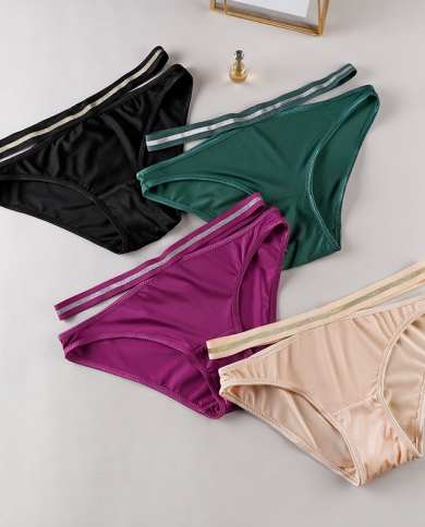 Thin Belt Ice Silk Panties Seamless Underwear Womens Hot Low-waist Underwear  Solid Briefs Breathable Female Knickerswom Größe S Farbe Black