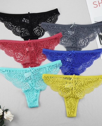 6pcsset Lace Panties G String Womens Thong Underwear 6 Solid