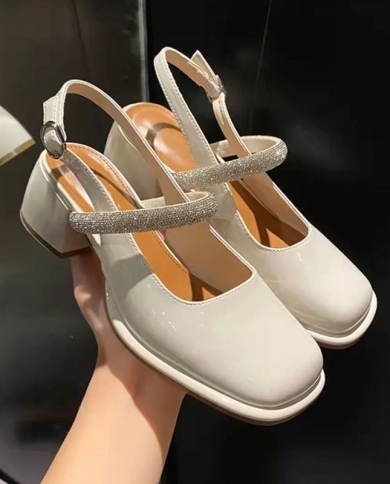 2023 Womens Sandals Elegant Crystal Buckle Strap Sandal Block High