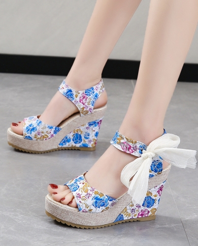 Blue wedge heel sandals online