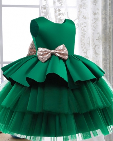 Платья принцессы с открытой спиной и бантом для маленьких девочек бальное  платье с красивой спиной одежда для детей костюм на צֶבַע Green Kid Size 3T