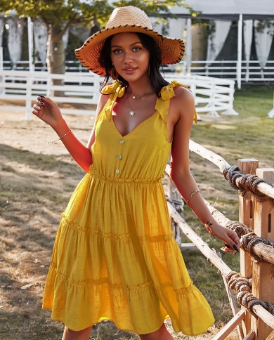 2023 Womens Strapless Mini Dress V Neck Lacing Up Short Summer