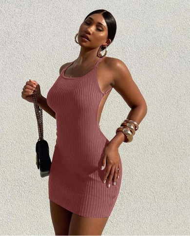 Hot Fashion Women Backless Solid Color Dress Ladies Female Fashion