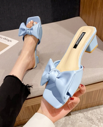 2023 Fashion High Heels Women Summer Shoes Middle Heel Slippers