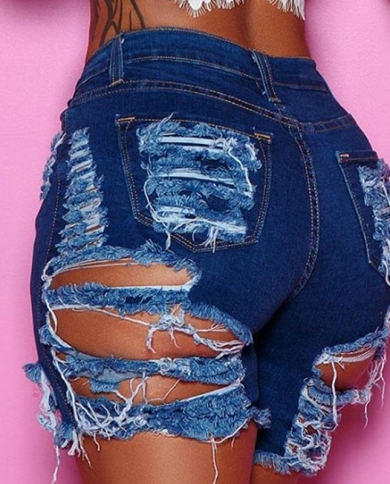 Summer Woman Trendy Ripped Denim Shorts Fashion High Waist Jeans