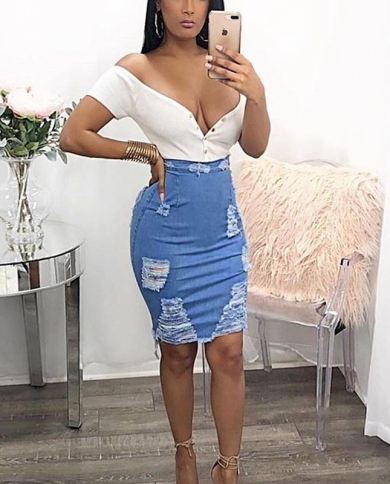 Denim pencil cheap skirt distressed