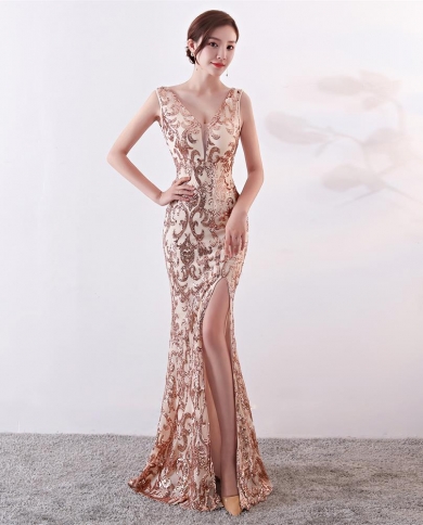 שמלות ערב ללא גב עם צווארון רקום טול שמלה רשמית גבוהה נשים שמלה רשמית זהב חלוק ארוך ללא שרוולים dr