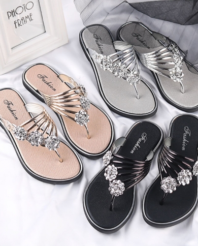 Women Slippers Sandals Flip Flops Crystal Glitter Luxury Designer