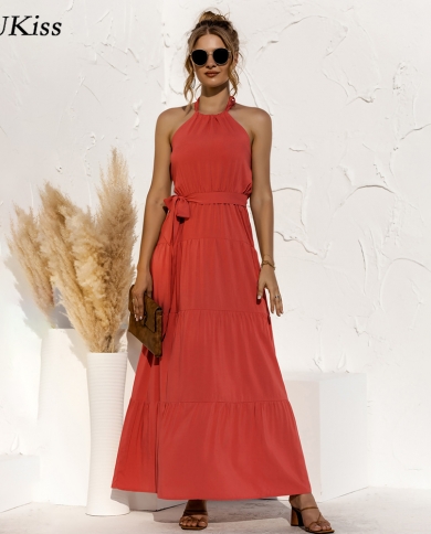 Women Solid Sleeveless Casual Long Dress Summer Strapless Backless Maxi  Dresses Red Slim High Waist Sashes Fashion Clot size XL Color Navy blue