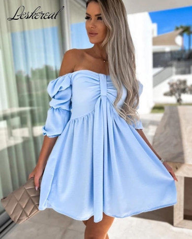 Off Shoulder Black Strapless Mini Dress Women 2023 Summer Loose Casual Pink  Party Sweet Dresses For Women Robe Femme size XL Color Pink