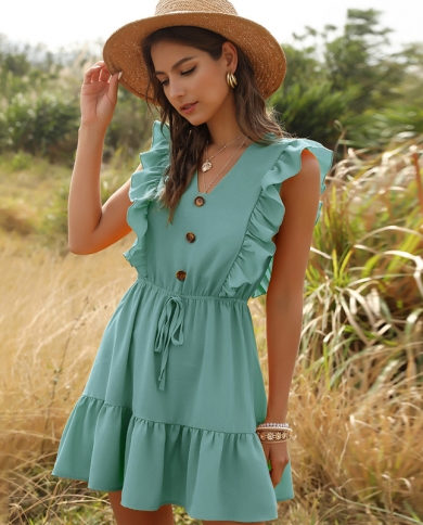 Wide waist solid ruffle dress 2025