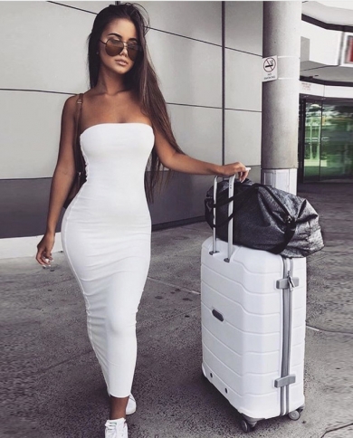 Strapless Party Midi Dress Summer White Bodycon Backless Bandage Dresses  Wrap Chest Club Streetwear Dress Elegant Vesti size L Color Dark Pink