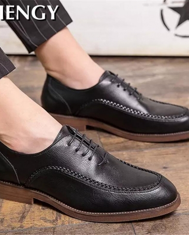 New Men Leather Shoes Hand Stitched Elegant Lace Up Men Business Shoes Rome Style Office Formal Dress Shoes Mens Leath Color Auburn Shoe Size 40