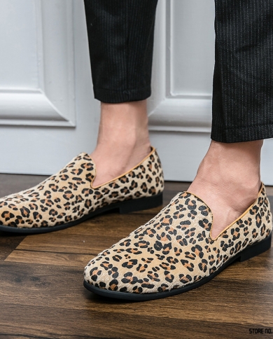 Hot Charm Leopard Pointed Pattern Slip On Oxford For Men New
