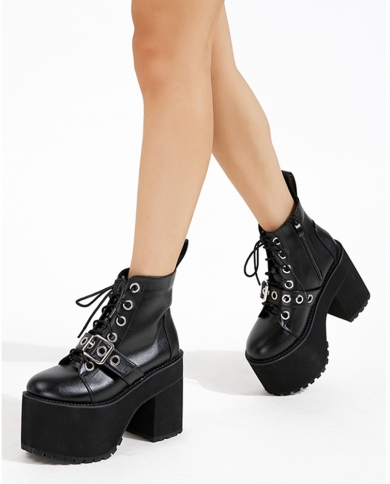 Gigifox New Platform High Heels Ankle Boots Buckle Punk Gothic Zip