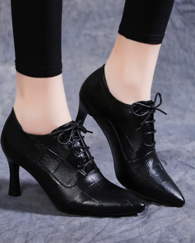2023 Autumn Gladiator High Heels Lace Up Pumps Women Dress Shoes Crosstied Pointed Toe Bare Boots Spring Ladies Shoes P Color Red Shoe Size 39
