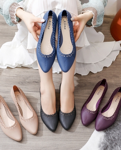 Pointed Toe Shallow Mouth Women Jelly Wedges Shoes Flower Cutout