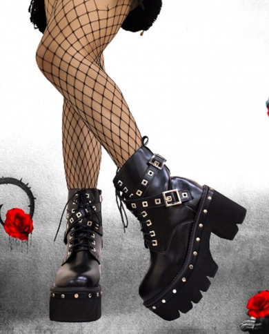 Gigifox Platform Gothic Style Punk Mortocycle Ankle Boots For