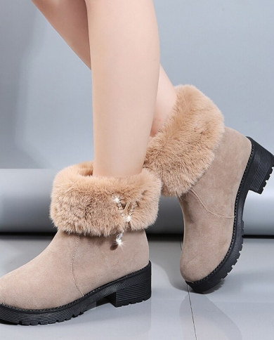 Female winter shoes fur warm snow boots square heels ankle boots clearance